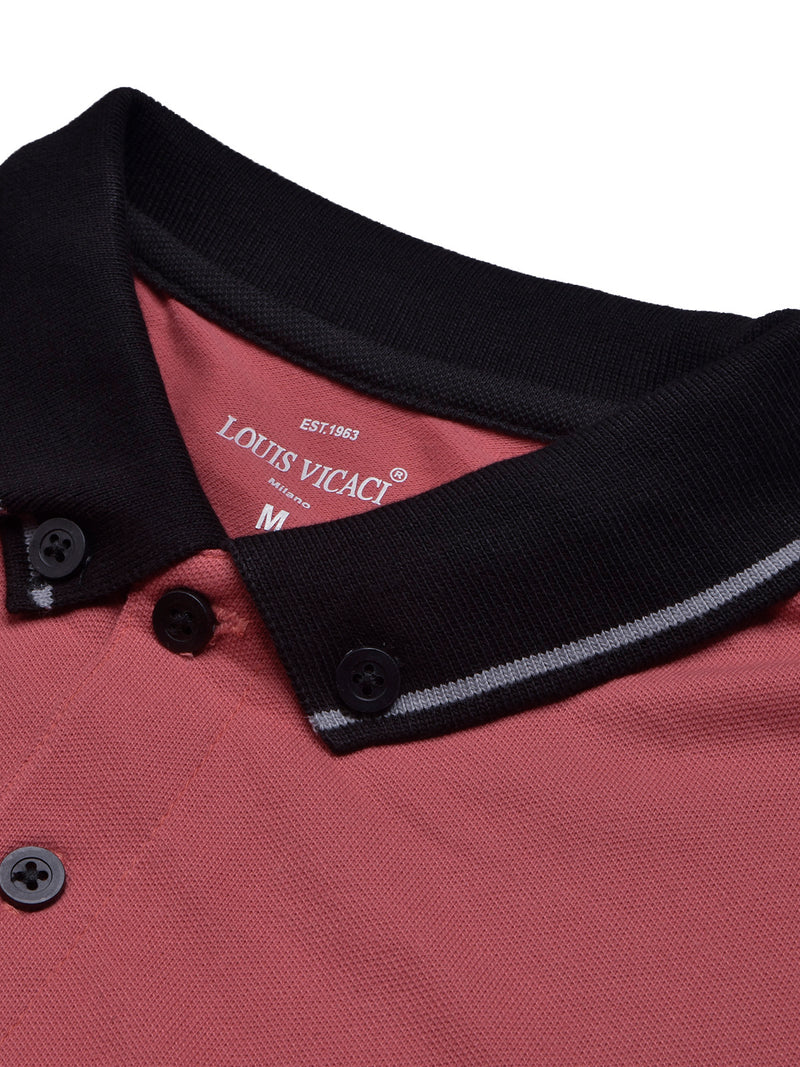 Summer Polo Shirt For Men-Carrot Red with Black-BR13015
