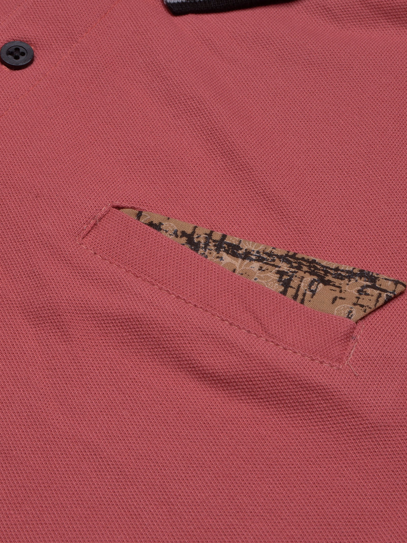Summer Polo Shirt For Men-Carrot Red with Black-BR13015