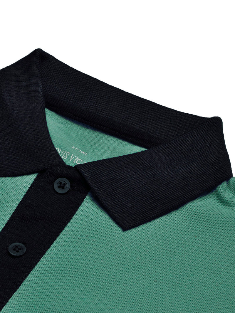 Summer Polo Shirt For Men-Cyan Green & Dark Navy-BR13096