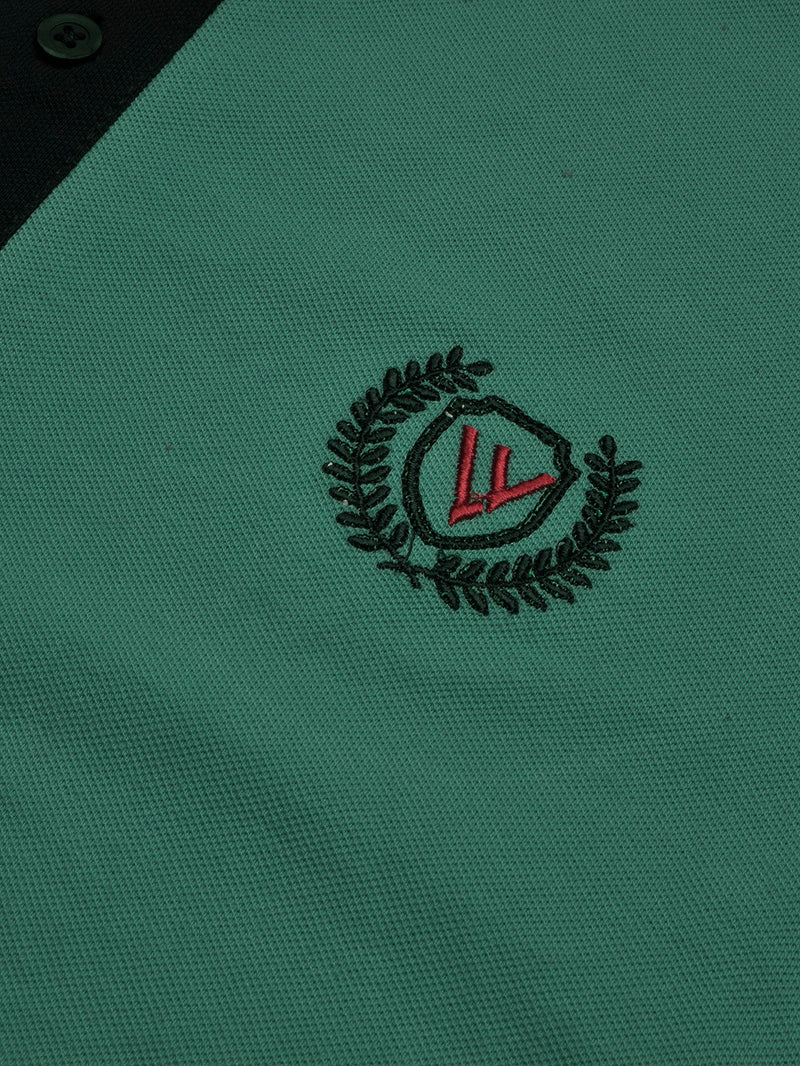 Summer Polo Shirt For Men-Cyan Green & Dark Navy-BR13096