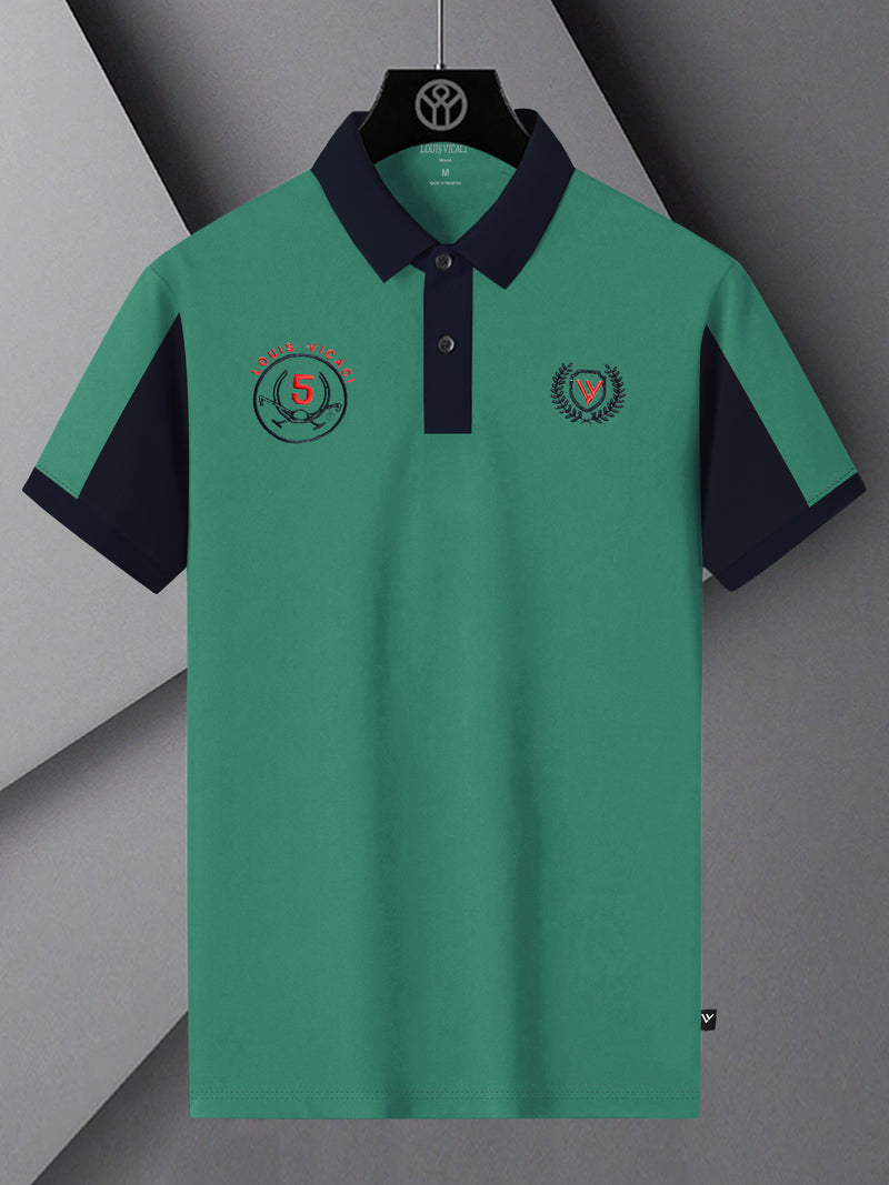 Summer Polo Shirt For Men-Cyan Green & Dark Navy-BR13096