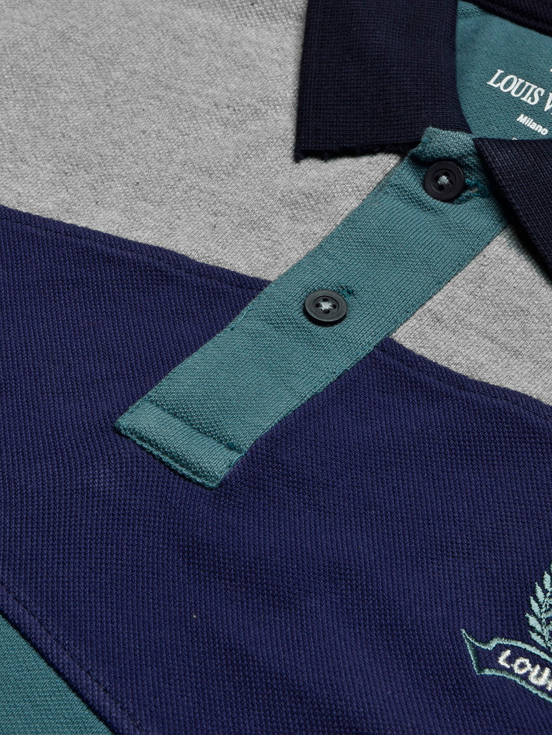 Summer Polo Shirt For Men-Cyan Green with Blue & Grey Panel-BR13073