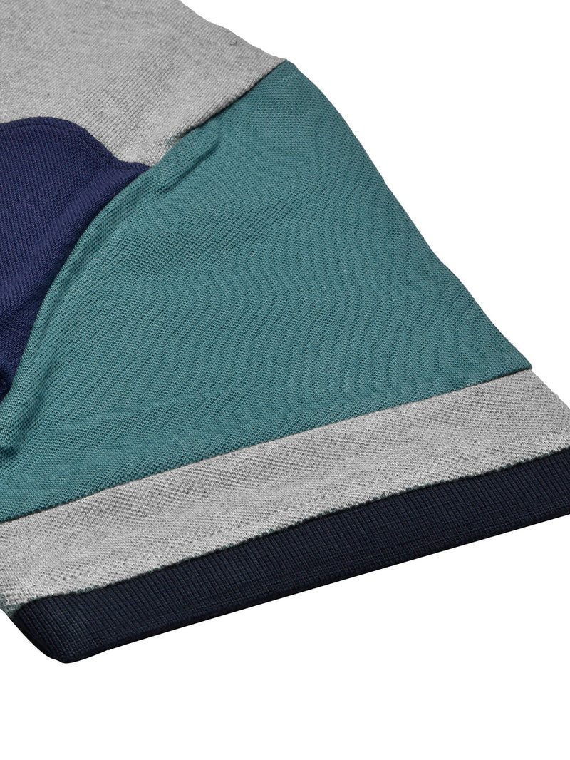 Summer Polo Shirt For Men-Cyan Green with Blue & Grey Panel-BR13073