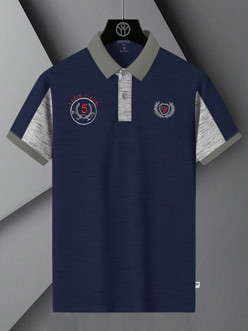 Summer Polo Shirt For Men-Dark Blue & Grey Melange-BR13112