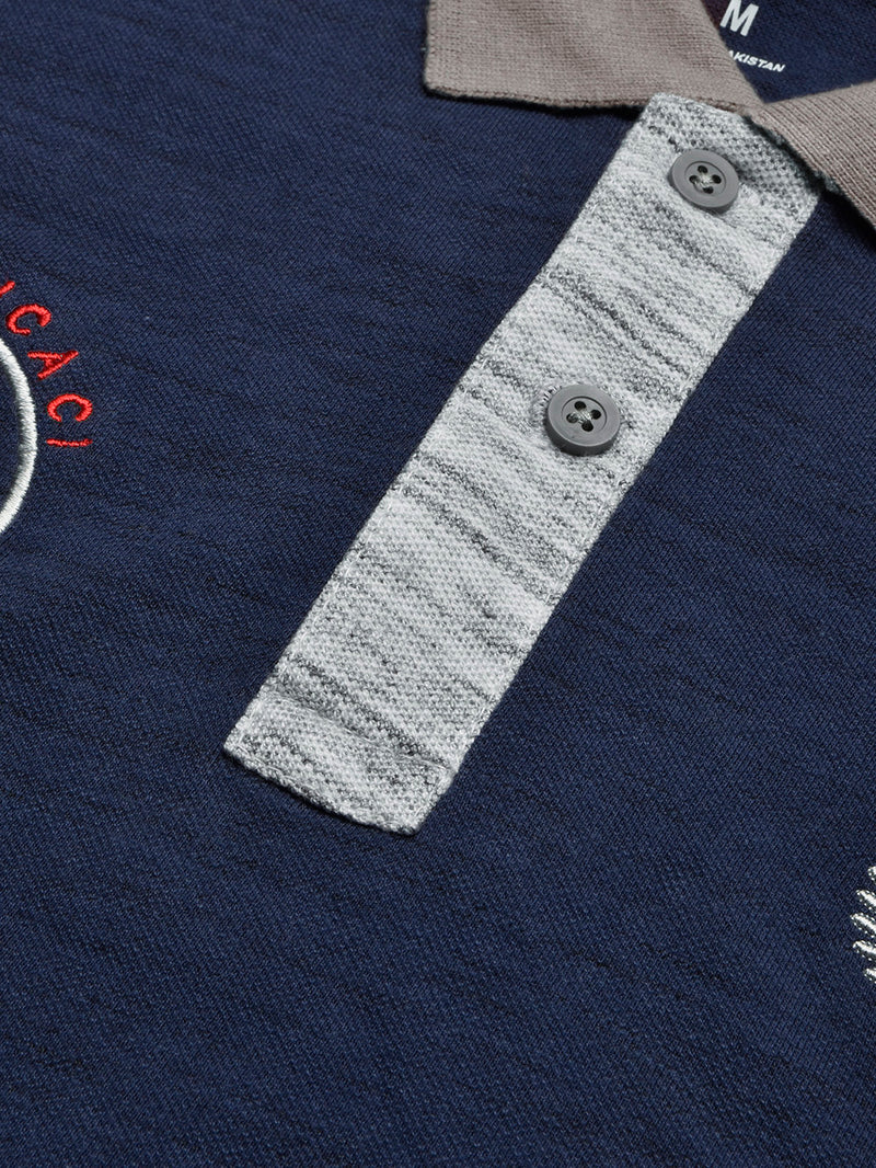 Summer Polo Shirt For Men-Dark Blue & Grey Melange-BR13112