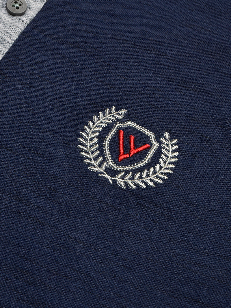 Summer Polo Shirt For Men-Dark Blue & Grey Melange-BR13112