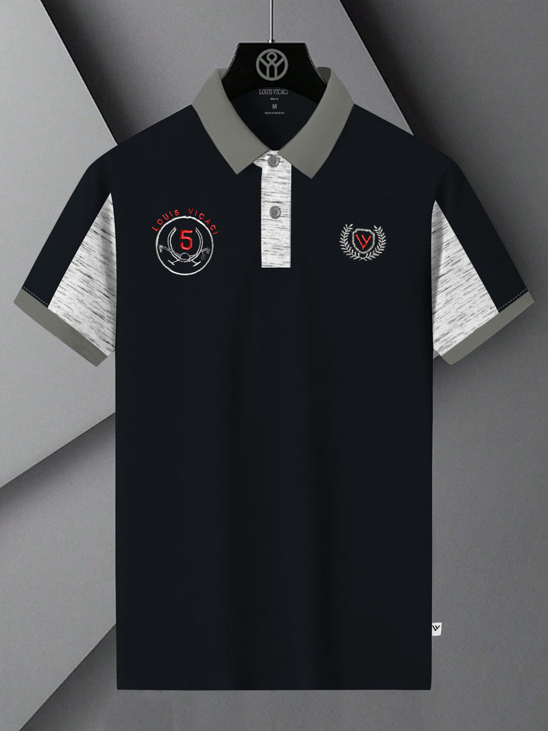 Summer Polo Shirt For Men-Dark Navy & White Melange-BR13106