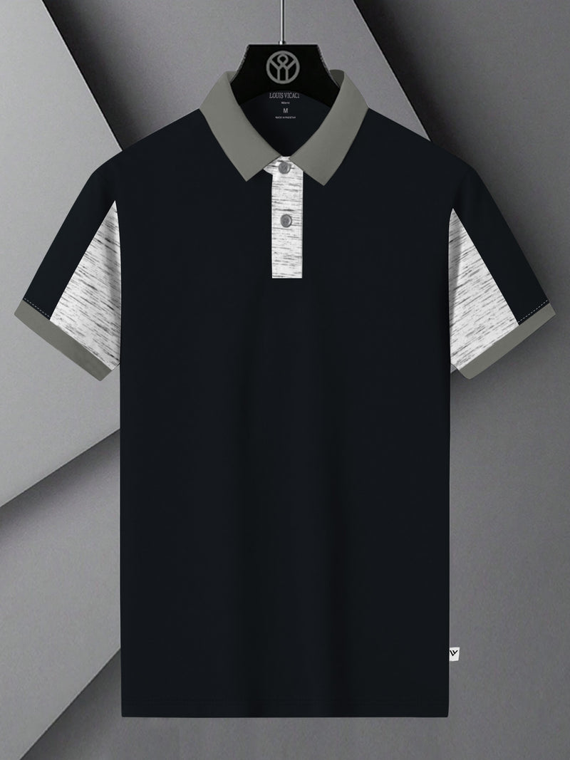 Summer Polo Shirt For Men-Dark Navy & White Melange-BR13106