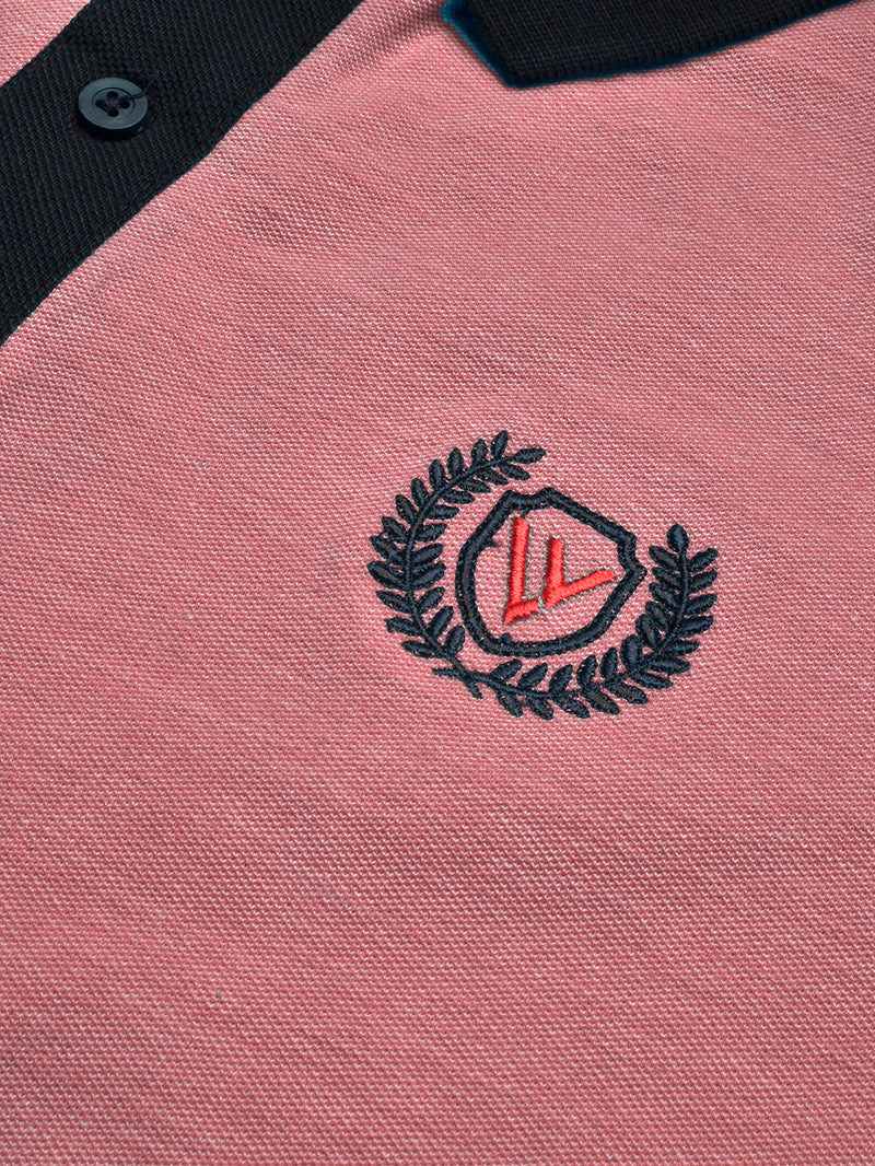 Summer Polo Shirt For Men-Dark Pink Melange & Dark Navy-BR13095