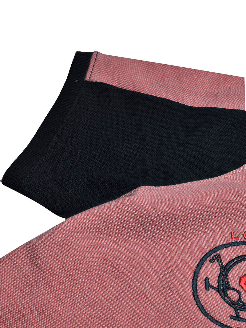 Summer Polo Shirt For Men-Dark Pink Melange & Dark Navy-BR13095