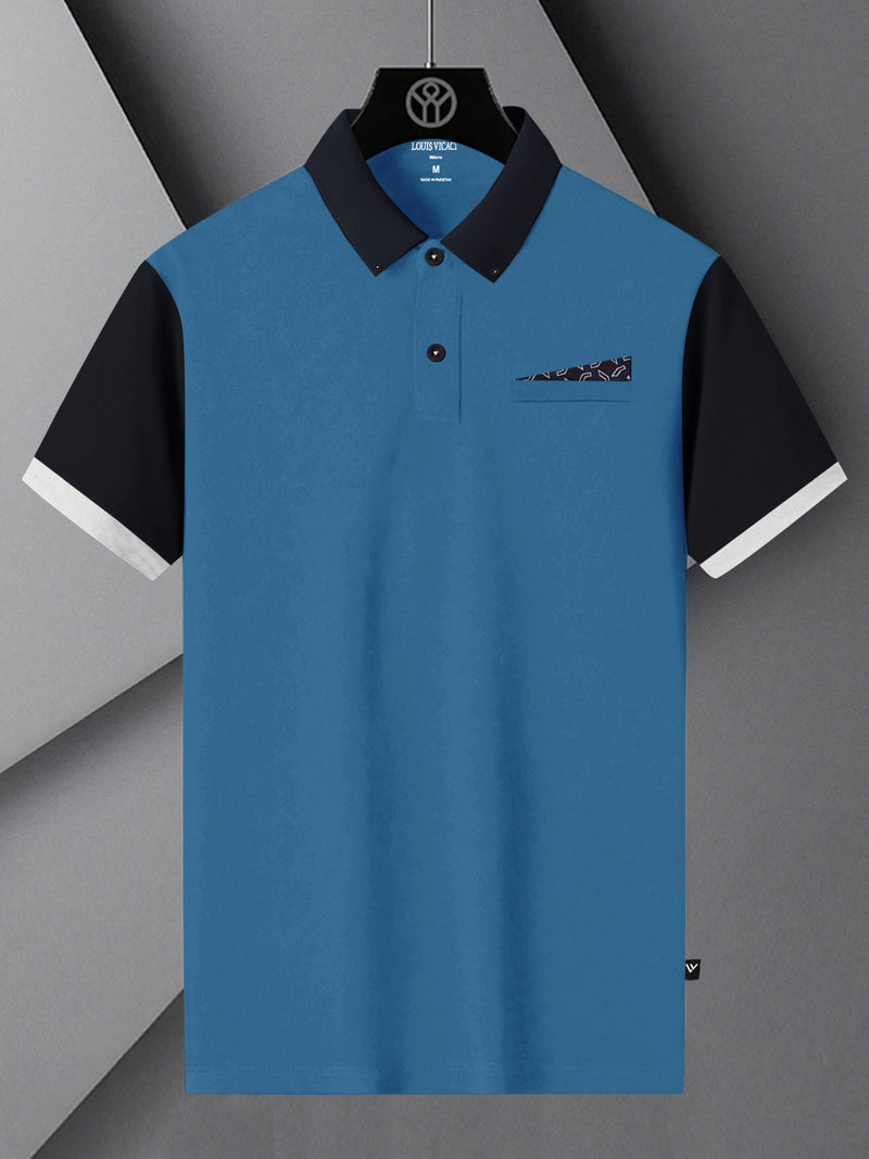 Summer Polo Shirt For Men-Dark Sky with Black-BR13047
