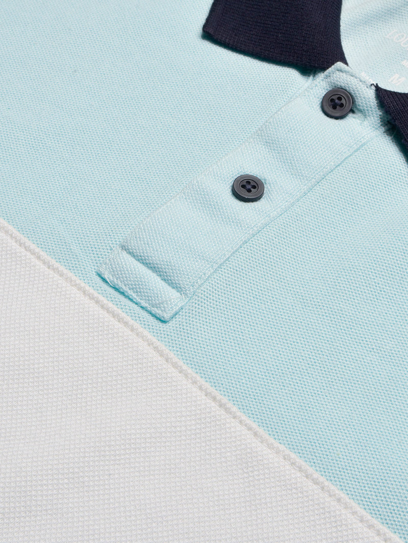 Summer Polo Shirt For Men-Light Cyan Green & White-BR13018