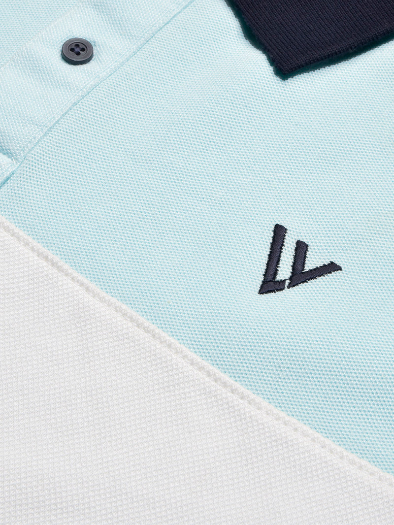 Summer Polo Shirt For Men-Light Cyan Green & White-BR13018
