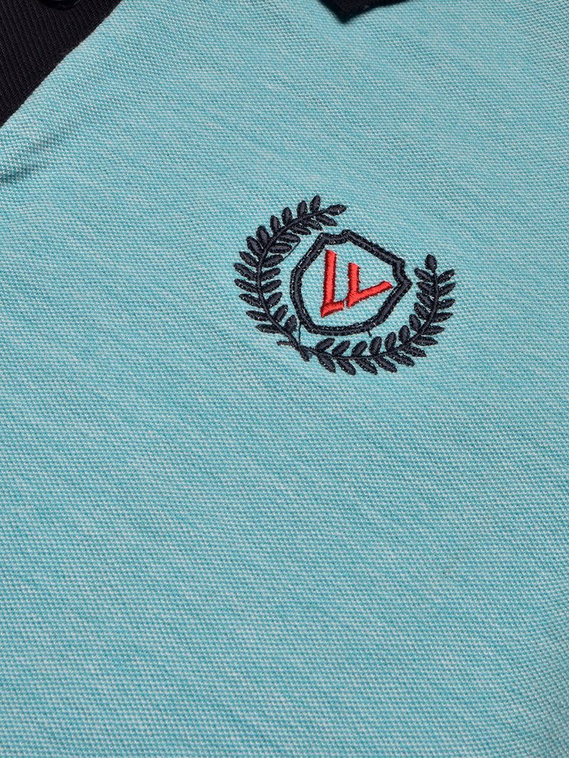 Summer Polo Shirt For Men-Light Cyan Melange & Dark Navy-BR13089