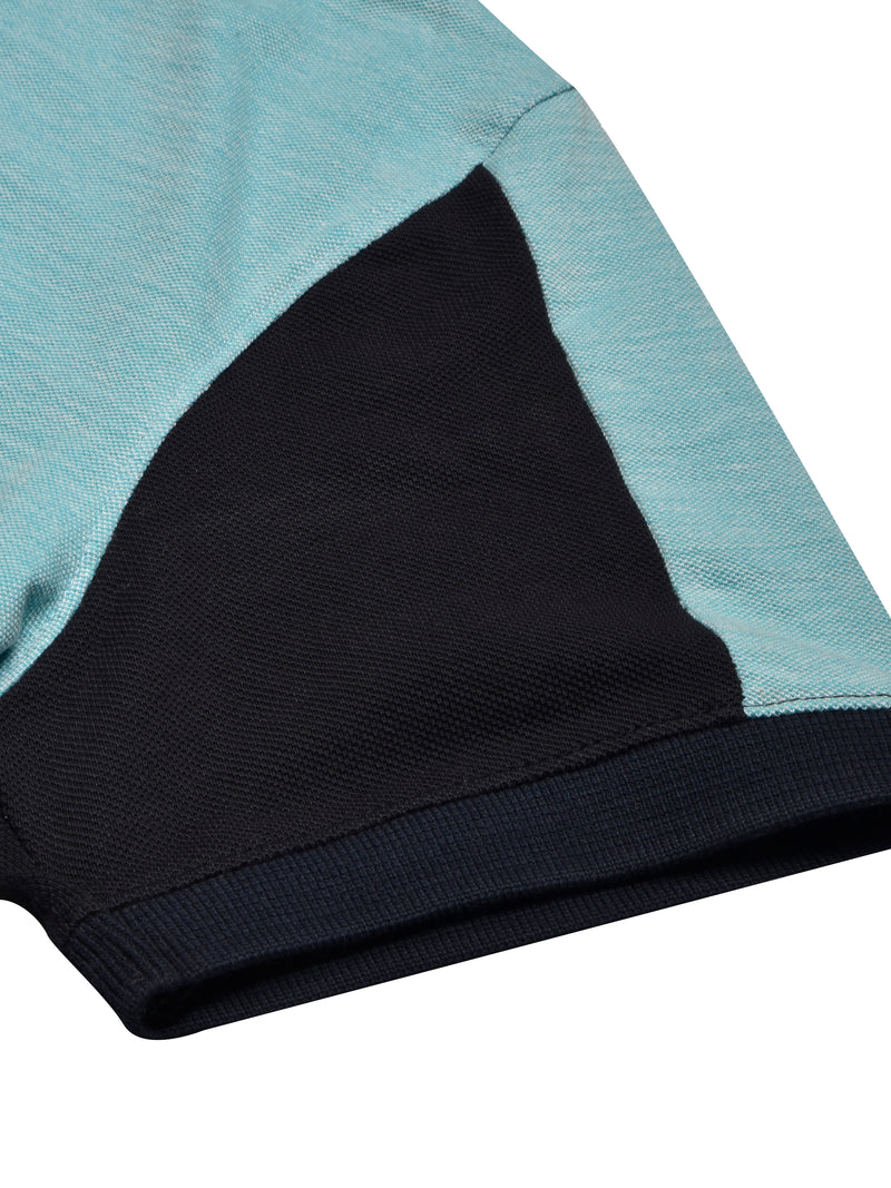 Summer Polo Shirt For Men-Light Cyan Melange & Dark Navy-BR13089