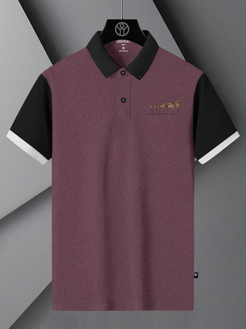 Summer Polo Shirt For Men-Light Maroon Melange with Black-BR12966