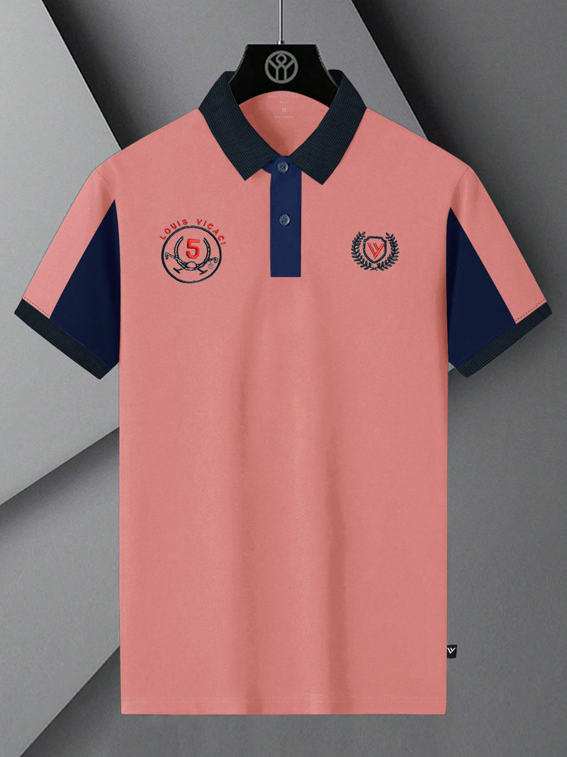 Summer Polo Shirt For Men-Light Peach & Blue-BR15825