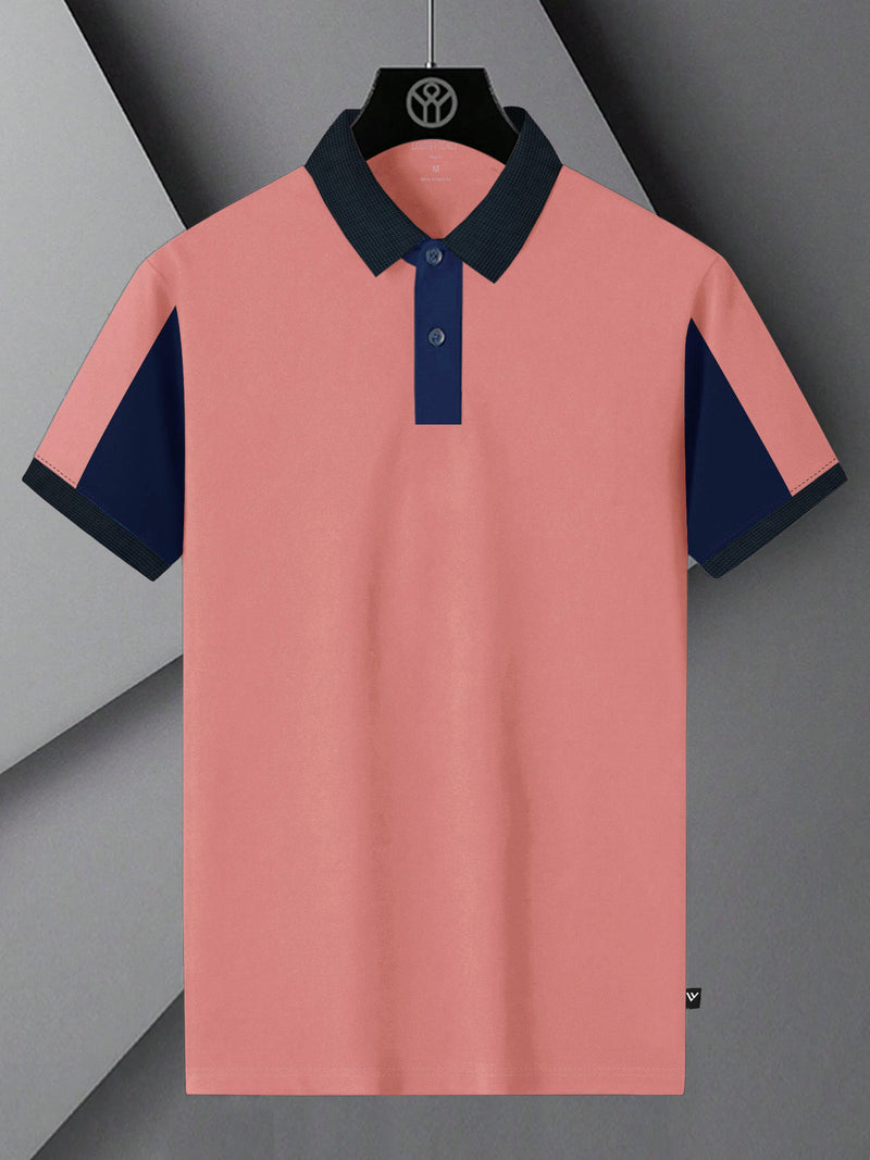 Summer Polo Shirt For Men-Light Peach & Blue-BR15825