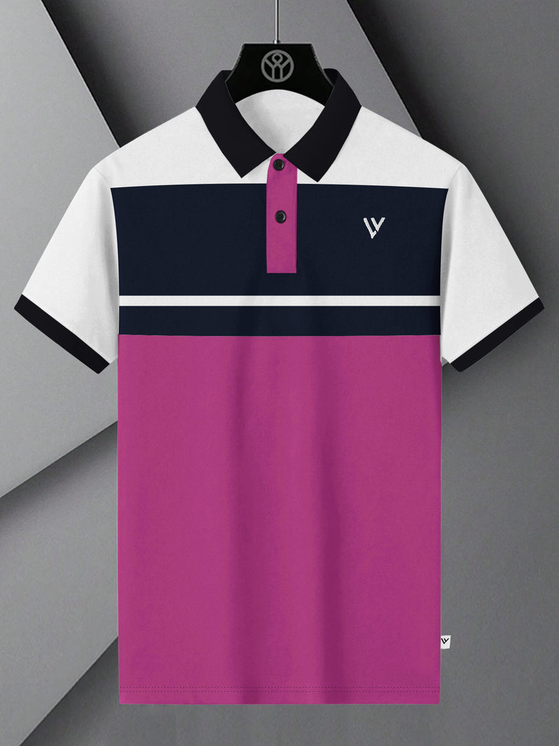 Summer Polo Shirt For Men-Magenta with Navy & White Panel-BR13112