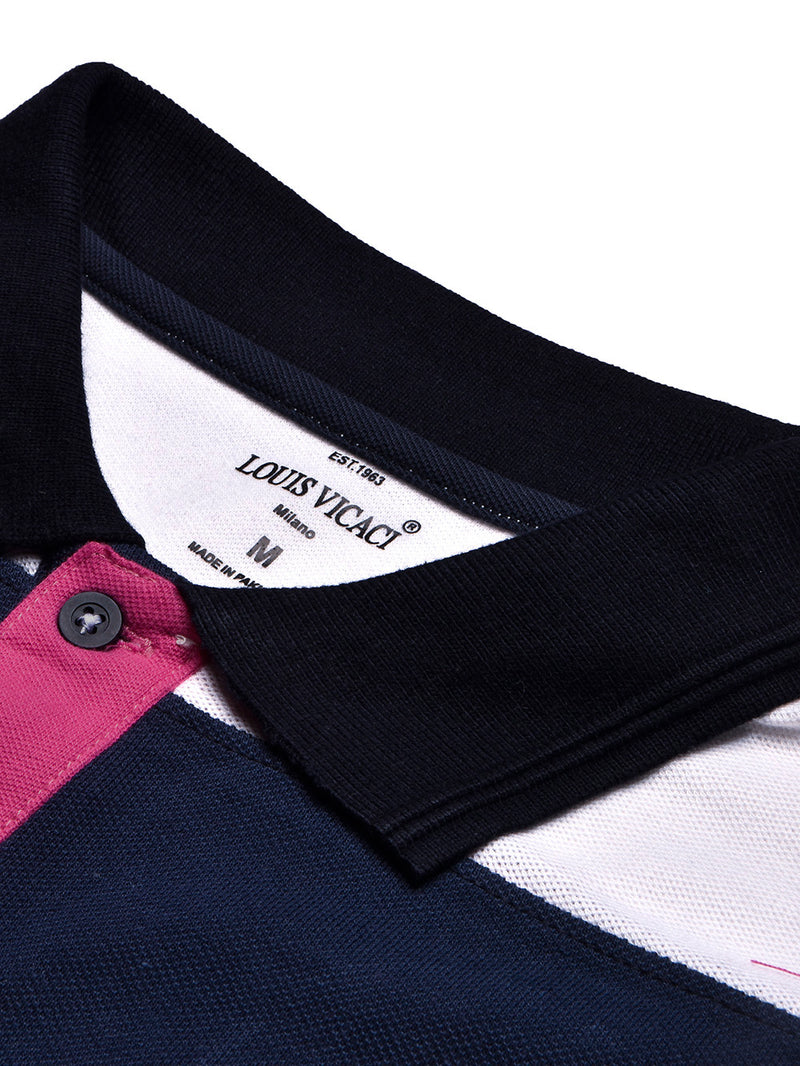 Summer Polo Shirt For Men-Magenta with Navy & White Panel-BR13112