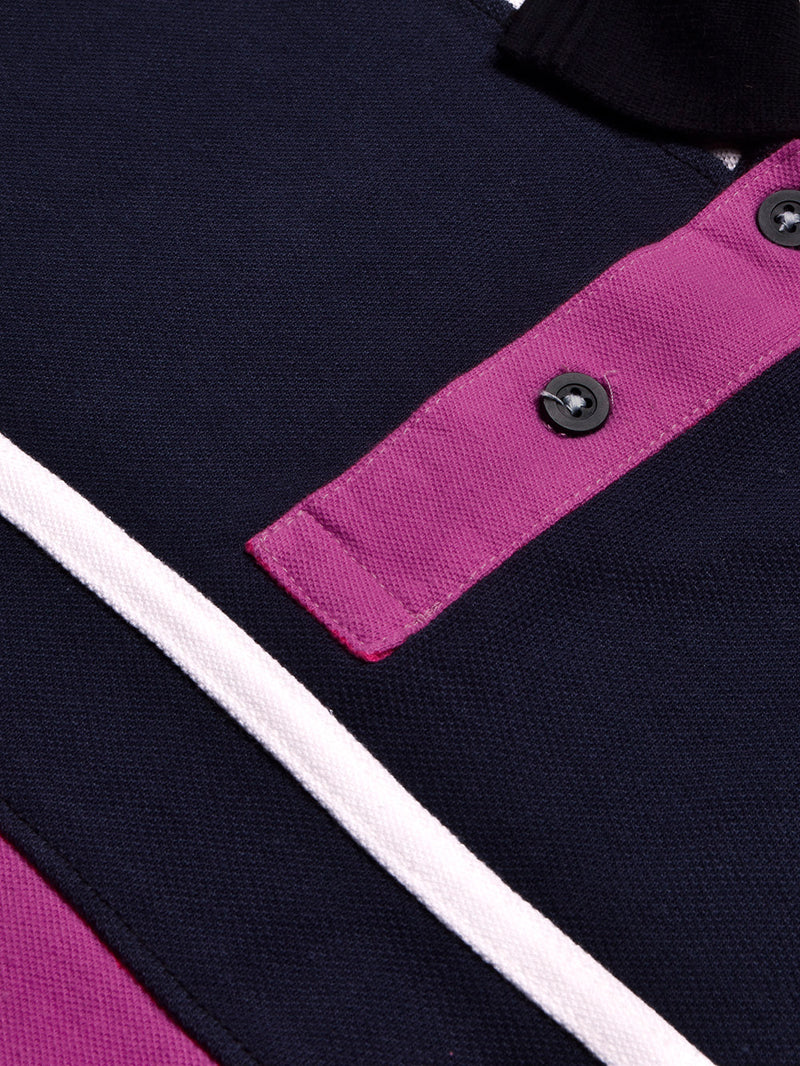 Summer Polo Shirt For Men-Magenta with Navy & White Panel-BR13112