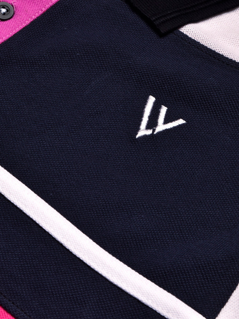 Summer Polo Shirt For Men-Magenta with Navy & White Panel-BR13112