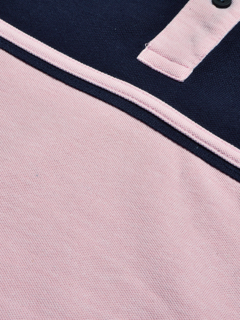 Summer Polo Shirt For Men-Pink with Navy & Bond Blue Panel-BR13117