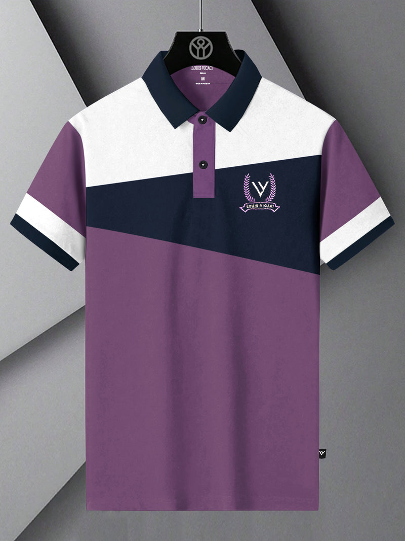 Summer Polo Shirt For Men-Purple with Navy & White Panel-BR13071