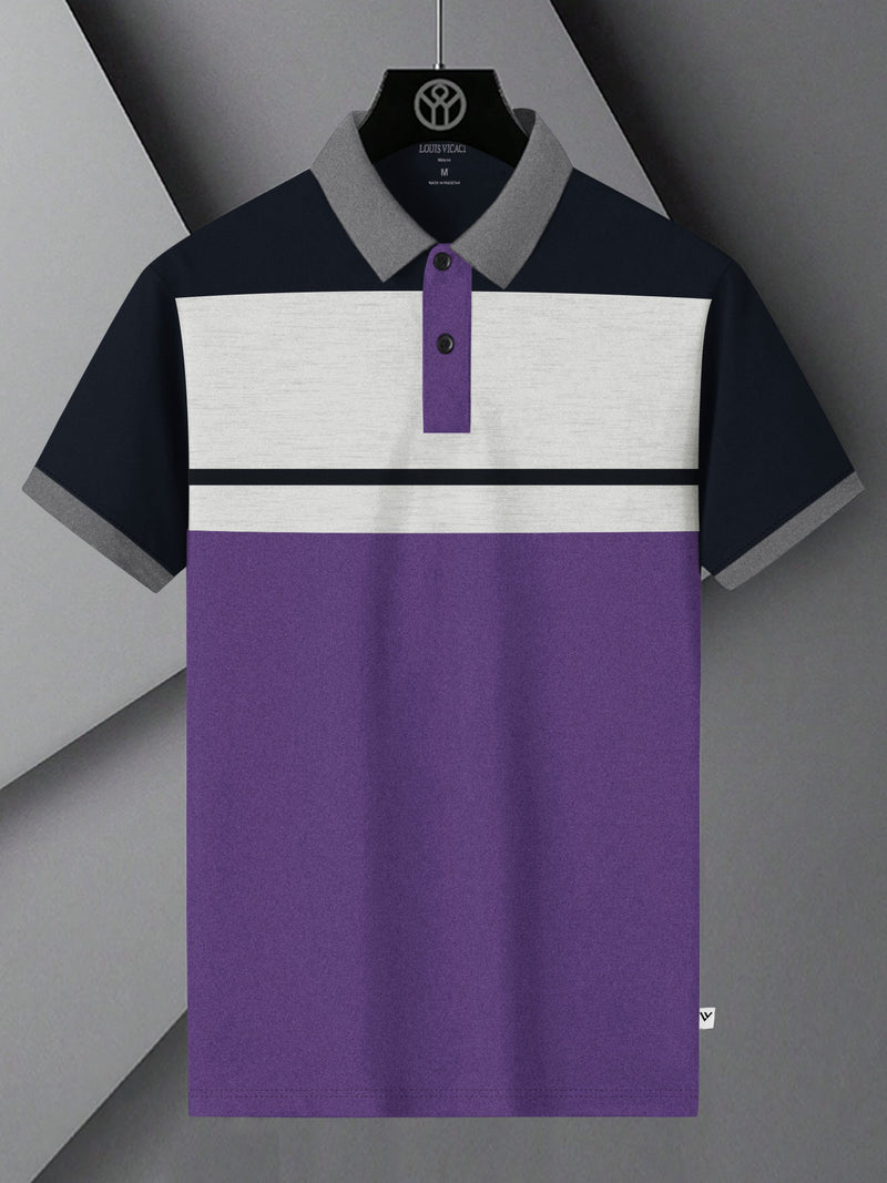 Summer Polo Shirt For Men-Purple with Navy & White Panel-BR13121