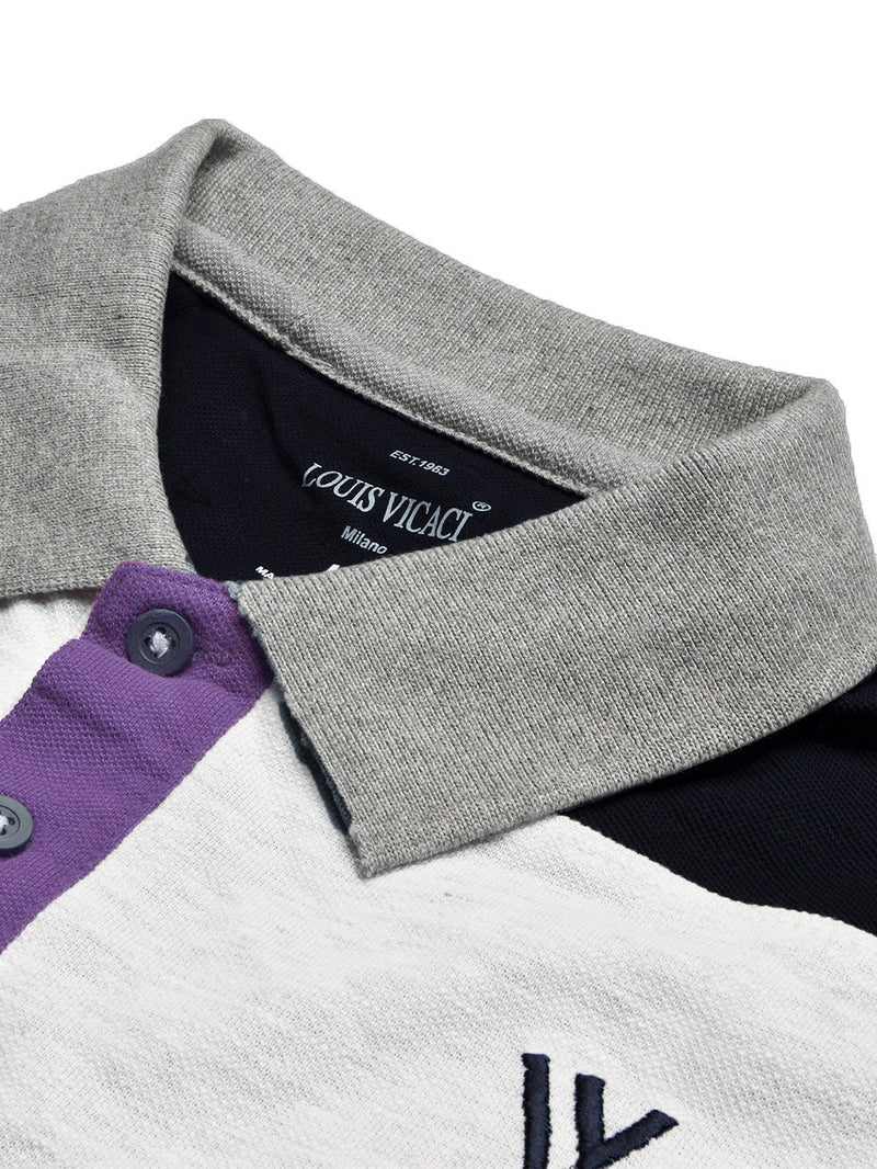 Summer Polo Shirt For Men-Purple with Navy & White Panel-BR13121