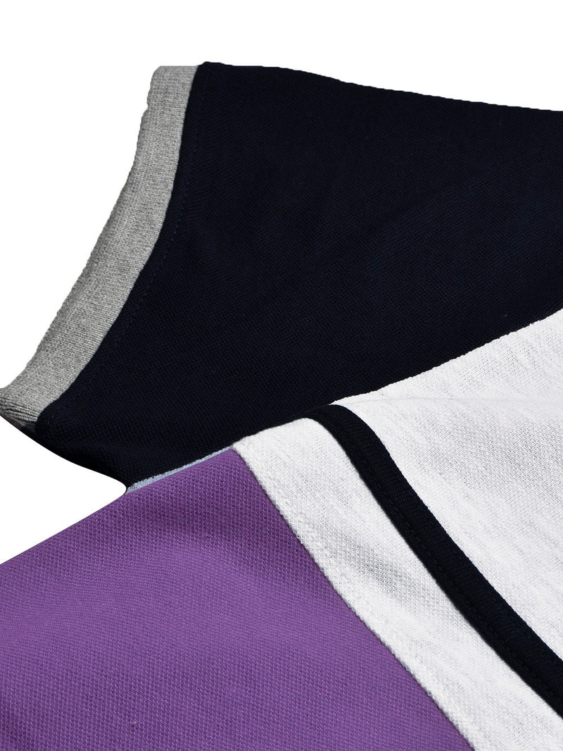 Summer Polo Shirt For Men-Purple with Navy & White Panel-BR13121