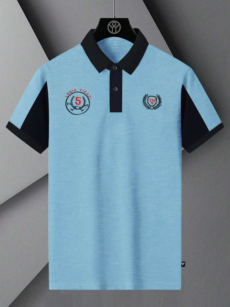 Summer Polo Shirt For Men-Sky Melange & Dark Navy-BR13087