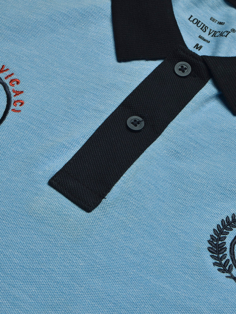 Summer Polo Shirt For Men-Sky Melange & Dark Navy-BR13087
