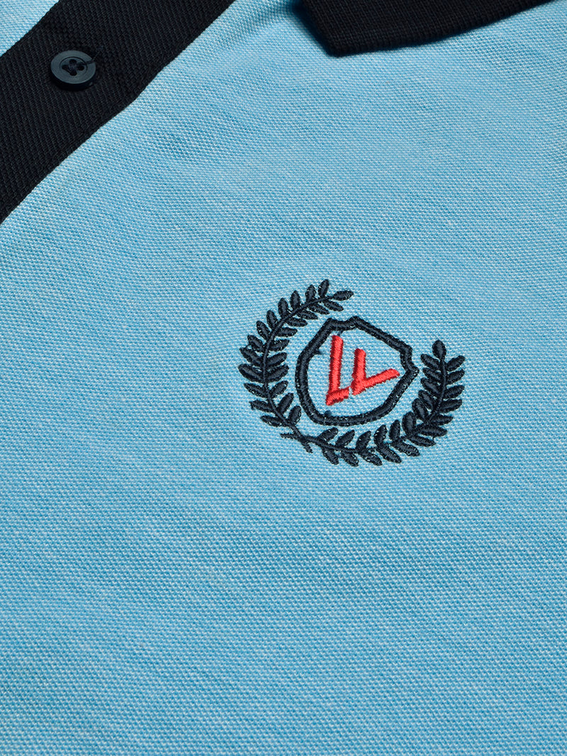 Summer Polo Shirt For Men-Sky Melange & Dark Navy-BR13087