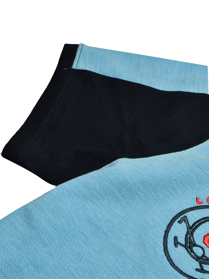 Summer Polo Shirt For Men-Sky Melange & Dark Navy-BR13087