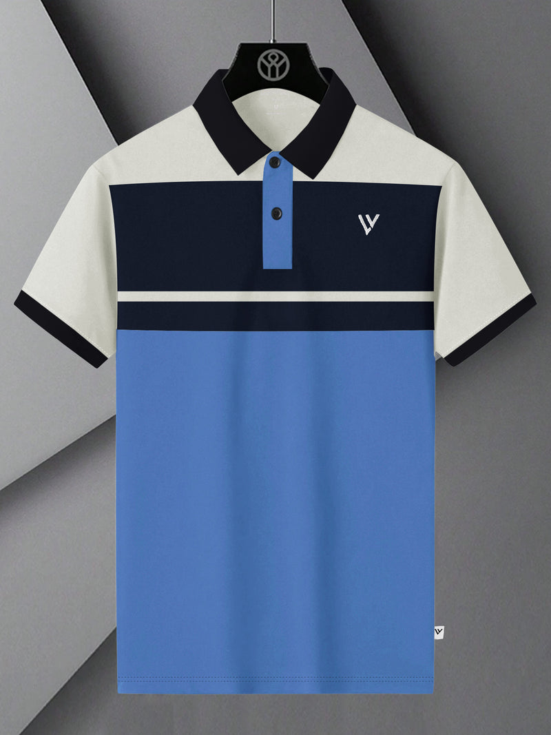 Summer Polo Shirt For Men-Sky with Off White & Navy Panel-BR13116