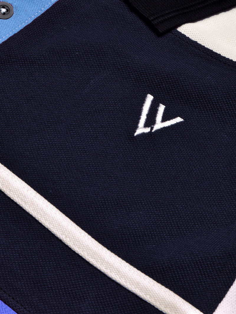Summer Polo Shirt For Men-Sky with Off White & Navy Panel-BR13116