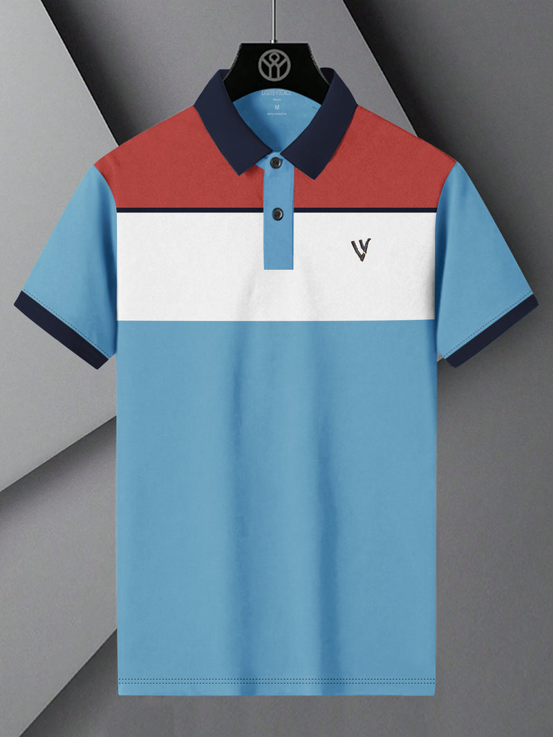 Summer Polo Shirt For Men-Sky with White & Coral Orange Panel-BR13023