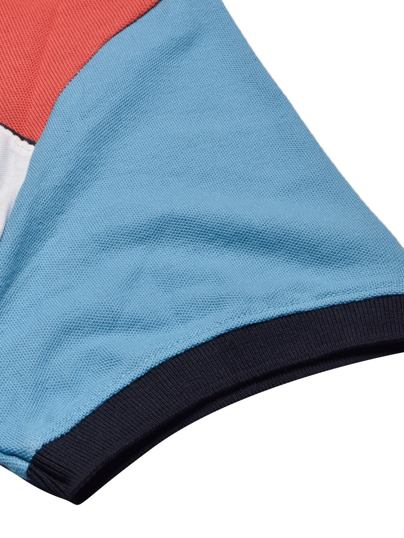 Summer Polo Shirt For Men-Sky with White & Coral Orange Panel-BR13023