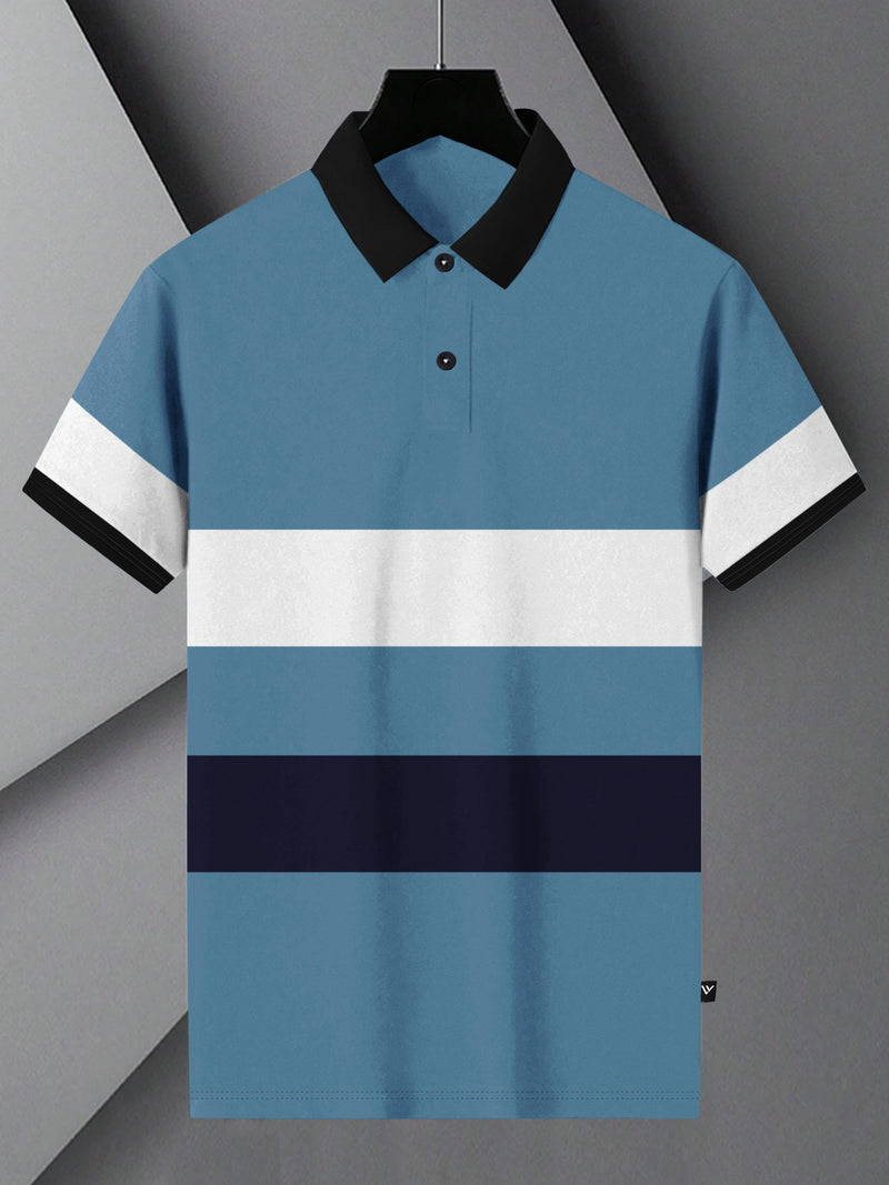 Summer Polo Shirt For Men-Slate Blue with White & Navy Panel-BR13111