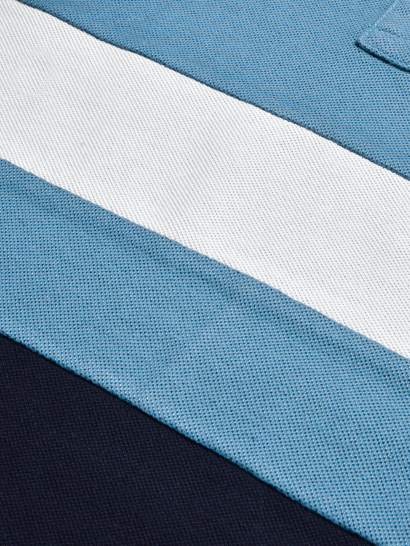Summer Polo Shirt For Men-Slate Blue with White & Navy Panel-BR13111