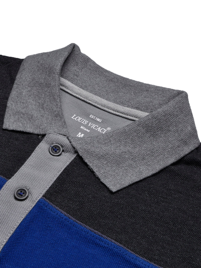 Summer Polo Shirt For Men-Slate Grey with Blue & Charcoal Panel-BR13034