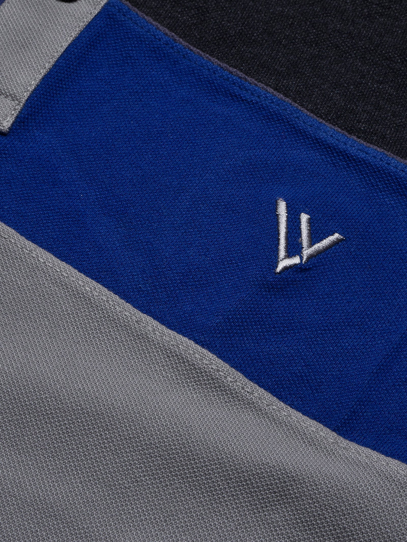 Summer Polo Shirt For Men-Slate Grey with Blue & Charcoal Panel-BR13034