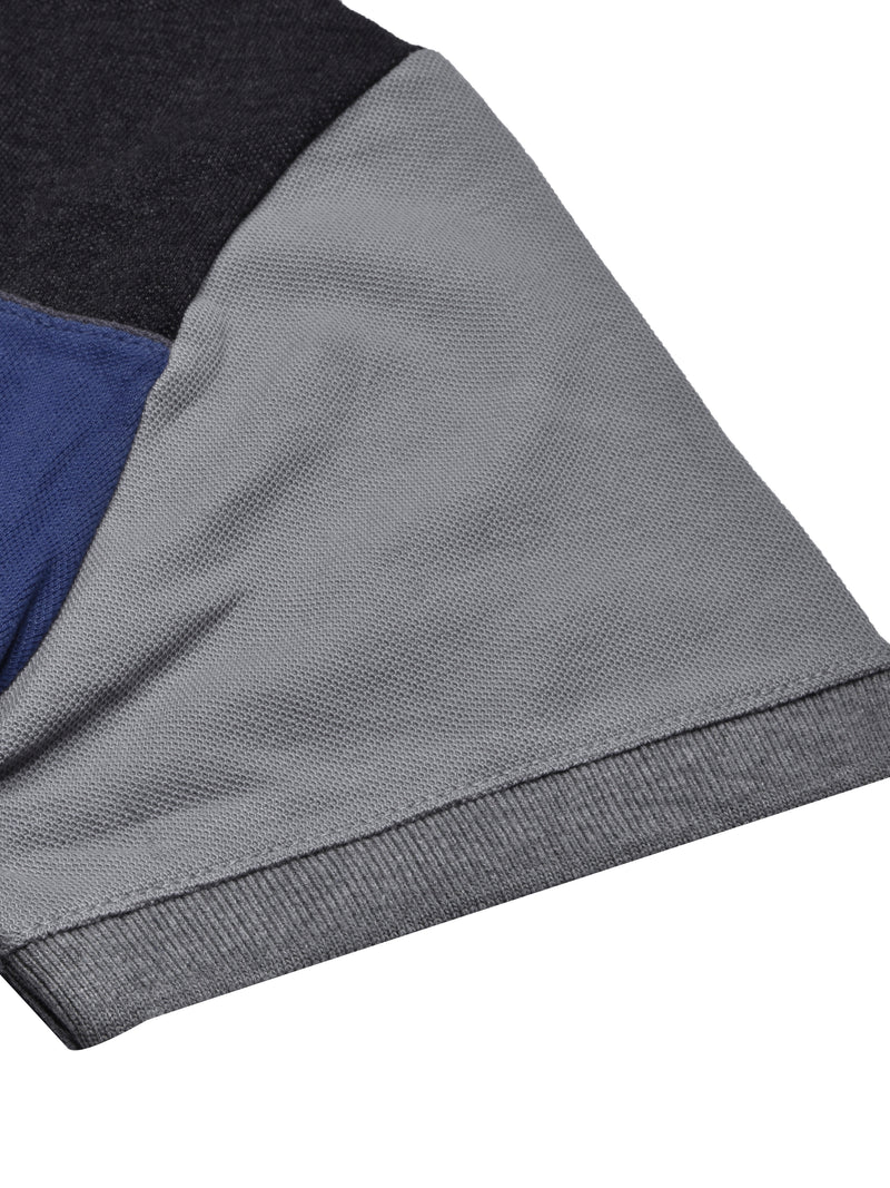 Summer Polo Shirt For Men-Slate Grey with Blue & Charcoal Panel-BR13034