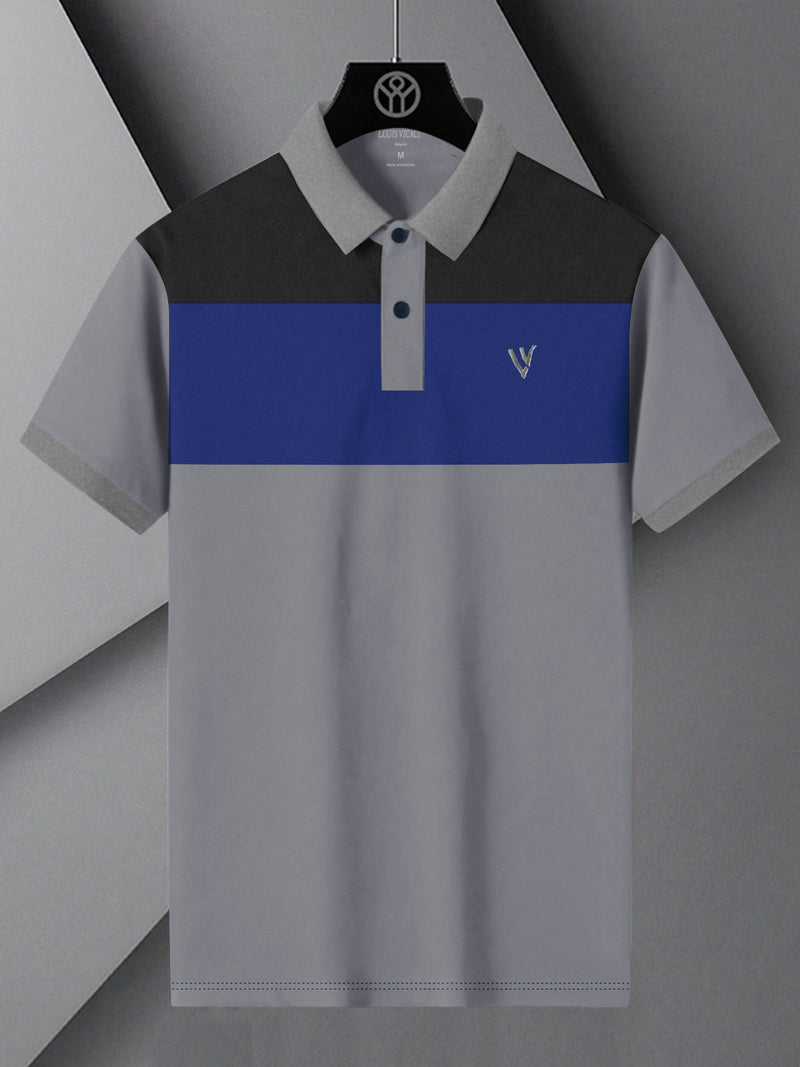 Summer Polo Shirt For Men-Slate Grey with Blue & Charcoal Panel-BR13034