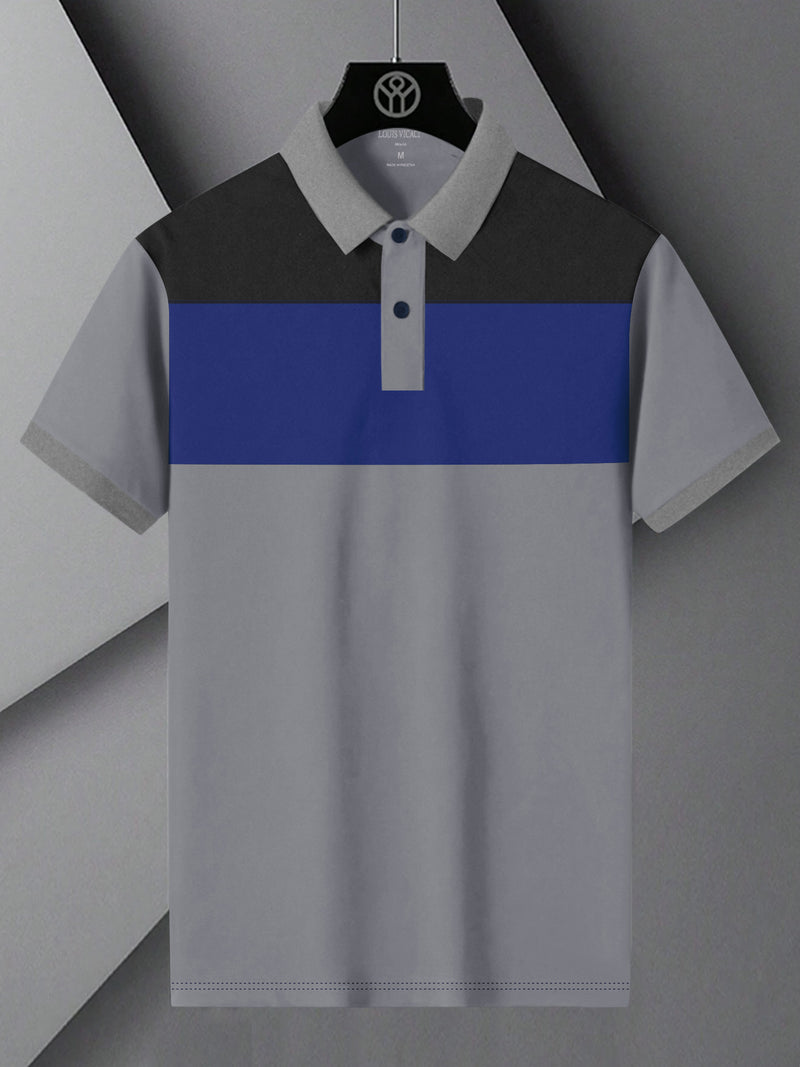 Summer Polo Shirt For Men-Slate Grey with Blue & Charcoal Panel-BR13034