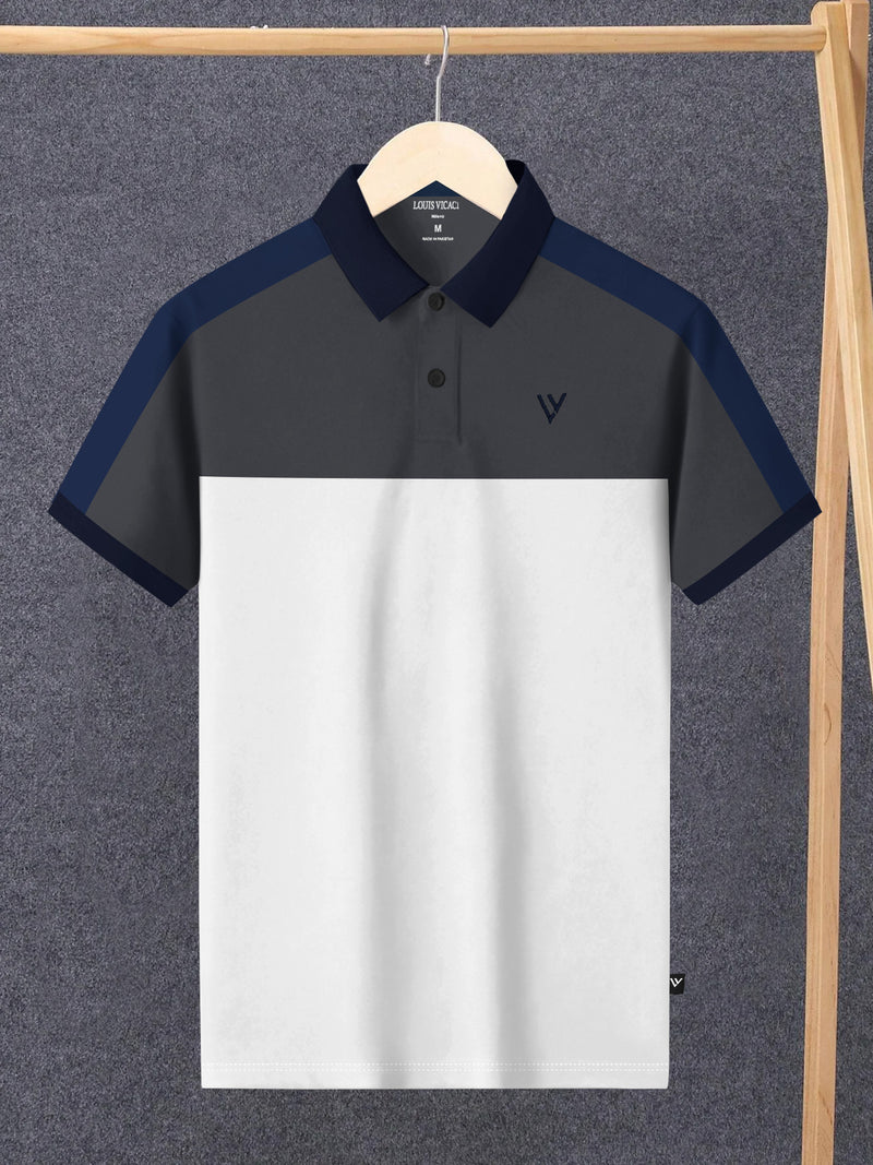 Summer Polo Shirt For Men-White with Dark Grey-BR13059