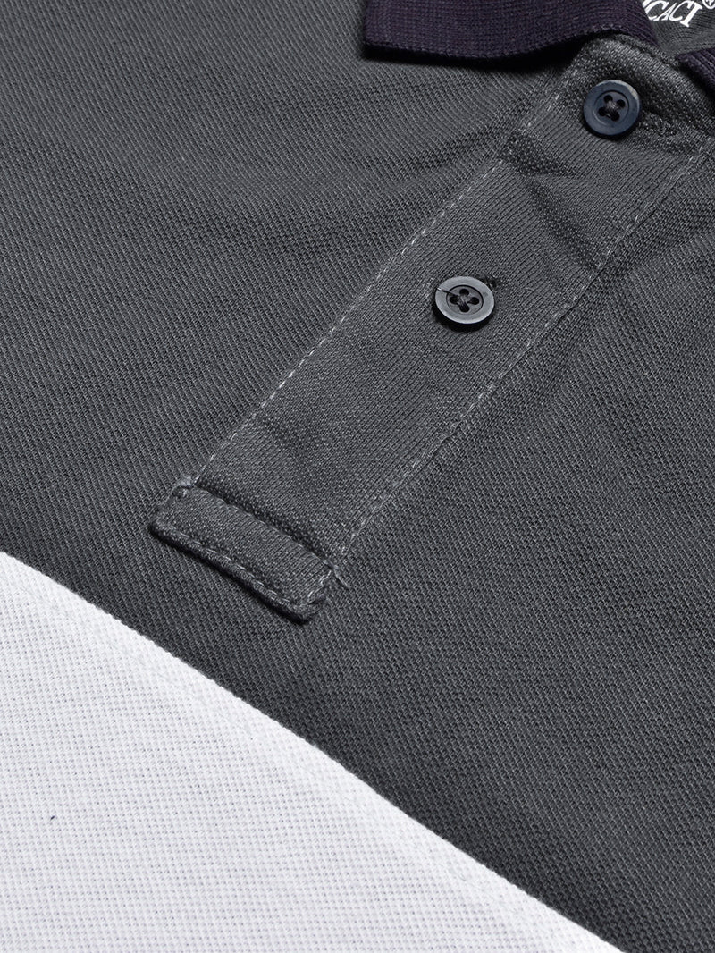 Summer Polo Shirt For Men-White with Dark Grey-BR13059
