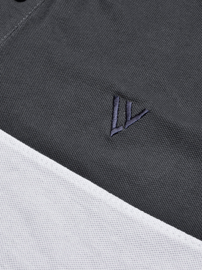 Summer Polo Shirt For Men-White with Dark Grey-BR13059