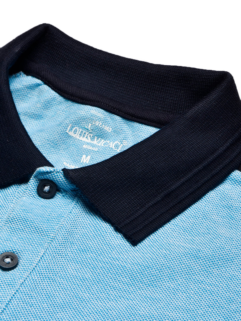Summer Polo Shirt For Men-White with Sky & Navy Panel-BR13075